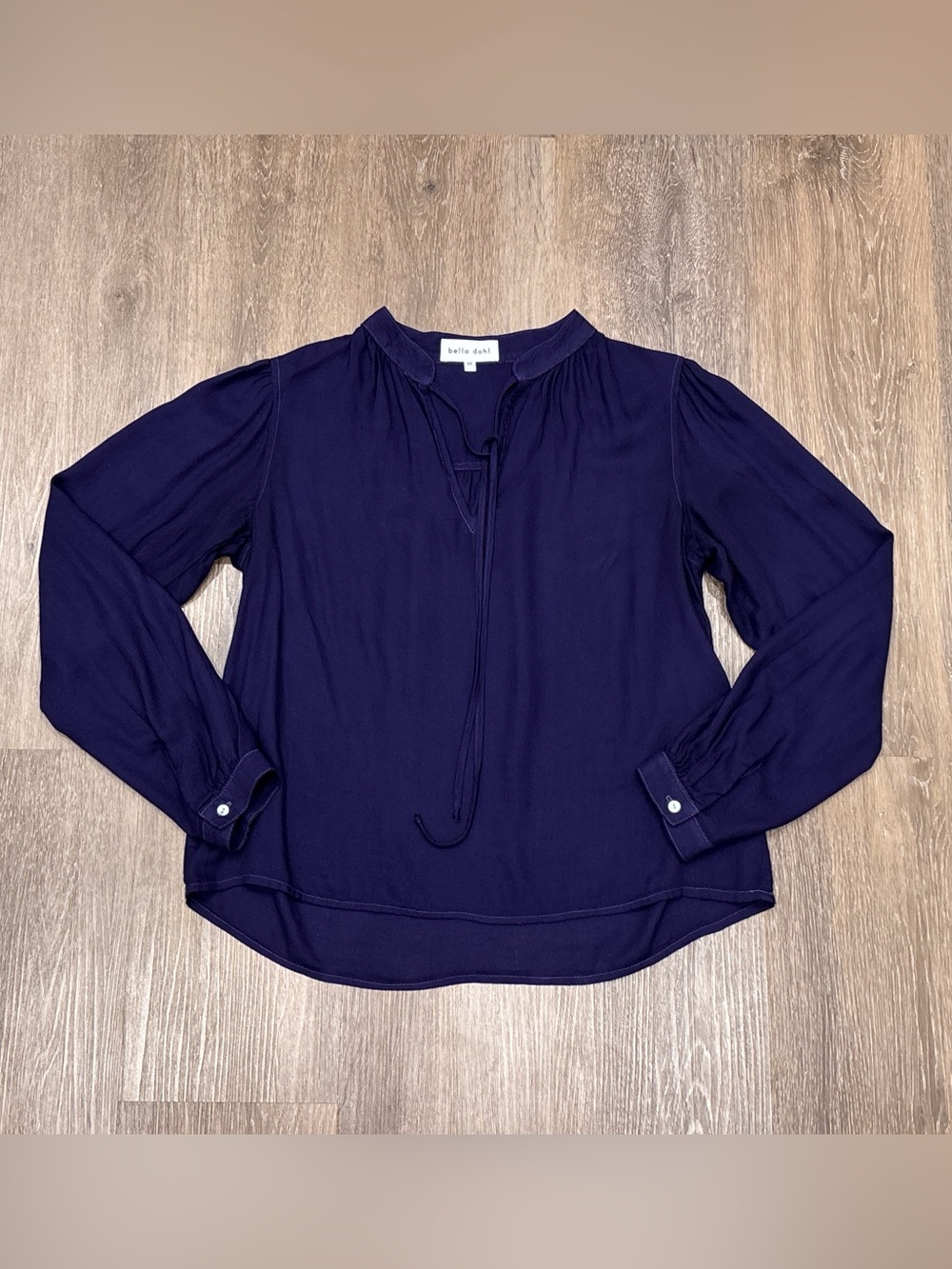 Bella Dahl Split Neck Tie Front Blouse Peasant Boho Long Sleeve XS